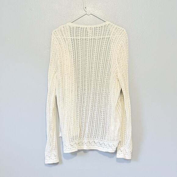 Chicos Cardigan Sweater 1 (Medium) Cream Ivory Open Knit Boho Western Crochet - Picture 2 of 8